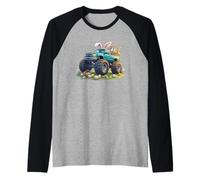 Cute Easter Day Bunny Truck Monster Rabbit with Eggs Basket Raglan Baseball Tee