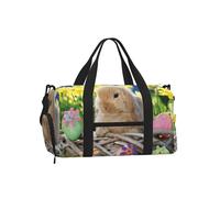 Cute Easter Eggs Rabbit Gym Duffle Bag with Shoe Compartment Travel Weekender Overnight Bag Waterproof Sports Gym Bag with Shoulder Strap