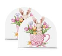 Cute Easter Holiday Rabbit with Tulip Flower Napkin Holder for Table Napkin Dispenser Decorative Acrylic Cocktail Napkin Holders Vertical Napkin Holder for Home Bathroom Kitchen Dining Napkins, 2 Pack