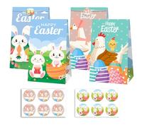 Cute Easter Paper Gift Bags,12 PCS Rabbit Chick Easter Party Favor Bags Bunny Gift Bags Goody Candy Biscuits Treats Bag for Kids Boys Girls Spring Easter Birthday Party Gift Supplies
