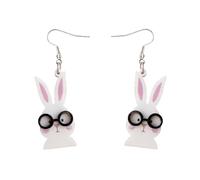 Cute Easter Rabbit Dangle Earrings for Women Funny Bunny Earrings with Black Glasses Easter Spring Theme Jewelry, Zinc, No Gemstone