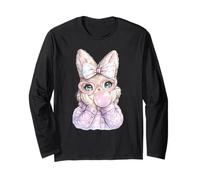 Cute Easter Rabbit Face 2026 Easter Bunny Girl Coquette Bow Long Sleeve T-Shirt