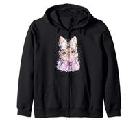 Cute Easter Rabbit Face Bunny Easter Bunny Coquette Bow Girl Zip Hoodie