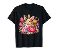 Cute Easter Rabbit with Spring Flowers Bloom T-Shirt