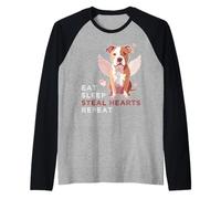 Cute Eat Sleep Steal Hearts Repeat Pit Bull Lover Valentines Raglan Baseball Tee