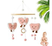 Cute Egg Baby Crib Mobile, Soft Plush Egg Hanging Mobile with Wooden Ring, Natural Bamboo Nursery Decor for Newborn 0-12 Months, Neutral Pastel Cot Mobile for Baby Boys Girls (Pink)