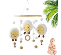 Cute Egg Baby Crib Mobile, Soft Plush Egg Hanging Mobile with Wooden Ring, Natural Bamboo Nursery Decor for Newborn 0-12 Months, Neutral Pastel Cot Mobile for Baby Boys Girls (Yellow)