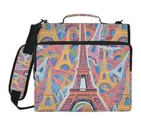 Cute Eiffel Tower Colorful Cartoon 1.5 Inch 3 Ringing Zip Up Binder with Strap Includes Zip Pocket Document Binder Organizer for Middle School