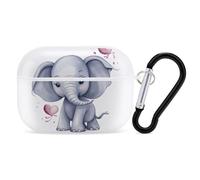 Cute Elephant AirPods Pro Case Cover with Keychain Ring PC Hard Shell Protective Case for AirPods Pro 2nd for Women Men Generation Easy Open Full Drop Protection Cover White-Style
