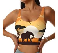 Cute Elephant and Giraffe in The Women's Sleeveless Crop Tank Top - Workout Sports Vest with Removable Bra Pads