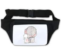 Cute Elephant and Rabbit Hug Drawing Waist Bag Fanny Pack White