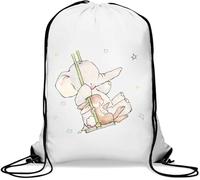 Cute elephant and rabbit on the swings Gym Sack Casual Drawstring Bag White