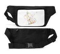 Cute Elephant and Rabbit on The Swings Unisex Waist Bag Black