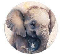 Cute Elephant Baby Adult Jigsaw Puzzles 1000 Pieces 1000Pc Adults Round Jigsaw Puzzle Relax & Challenge, Colorful Home Decor Art, for Friends (Size 67.5x67.5cm)