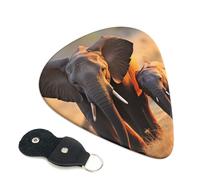 cute elephant baby and mom Guitar Picks 6 Pcs, 0.96mm Thickness Celluloid Plectrum with Leather Picks Holder, Personalized Guitar Pick for Bass Electric Acoustic Guitars Lovers Gift