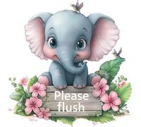Cute Elephant Bathroom Bird Toilet Sticker, Cover Marks Non Transparent Waterproof Please Flush Wall Art Decal Kids and Childrens Vibrant Loo Seat Sign with Birds