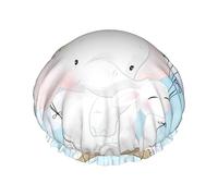 Cute Elephant Bunny Flying With Balloon Pattern Shower Cap & Bath Cap For Women,Reversible Oversized Waterproof Shower Caps Large Designed For All Hair Lengths,Elastic Reusable Bathing Hair Cap