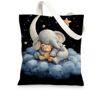 Cute Elephant Canvas Tote Bag, Reusable Shopping Bags, Soft Lightweight Toddler Art Bags 13x15 Inch
