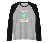 Cute Elephant Cervical Cancer Awareness Teal Ribbon Animal Raglan Baseball Tee