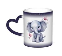 Cute Elephant Coffee Mug with Handle 11 Oz, Color Changing Cups In The Sky, Heat Sensitive Magic Funny Art Mug, Unique Coffee Tea Cup Porcelain Mugs Gift for Women Men Blue