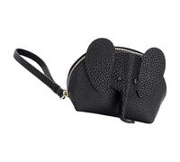 Cute Elephant Coin Purse Genuine Leather Black for Women | Compact Hand-held Change Wallet, Portable Multi-use Pouch, Adorable Cartoon Style, Small Size