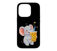 Cute Elephant Enjoying Boba Bubble Tea Drink Case for iPhone 14 Pro