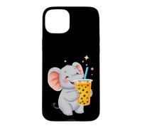 Cute Elephant Enjoying Boba Bubble Tea Drink Case for iPhone 15 Plus