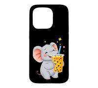 Cute Elephant Enjoying Boba Bubble Tea Drink Case for iPhone 15 Pro