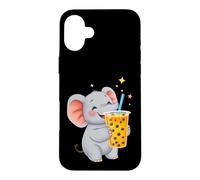 Cute Elephant Enjoying Boba Bubble Tea Drink Case for iPhone 16 Plus