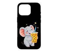 Cute Elephant Enjoying Boba Bubble Tea Drink Case for iPhone 16 Pro