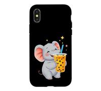 Cute Elephant Enjoying Boba Bubble Tea Drink Case for iPhone X/XS