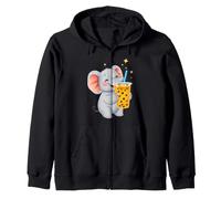 Cute Elephant Enjoying Boba Bubble Tea Drink Zip Hoodie