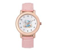 Cute Elephant Florals Elegant Watches for Women Pink Leather Strap Watch Wrists Ladies Gift
