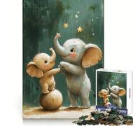 Cute Elephant Friends Reaching for Stars Jigsaw Puzzle for Adults 1000 Pieces Serene Game DownTime Game Pattern Build Xmas Gift (38x52cm)