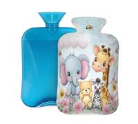 Cute Elephant Giraffe Zebra Bear Hot Water Bottle with Cover, 2L PVC Hot Water Bag with Soft Cover, Reusable Heating Pad for Pain Relief Warm Hands Waist Abdomen Feet & Bed
