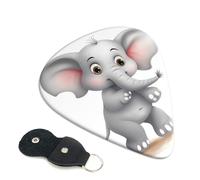 Cute elephant Guitar Picks 6 Pack with Leather Guitar Pick Holder Keychain, Plectrum Key Fob Cases Bag, Abstract Art Plectrum for Acoustic Electric Guitar, Ukulele 0.46mm