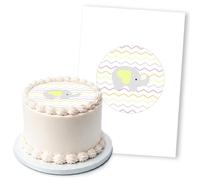 Cute Elephant Heart Pastel Chevrons, 1 Icing Sheet 5" Round Cake Topper