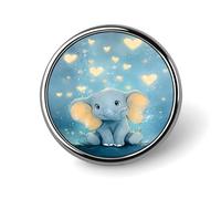 Cute Elephant Hearts Sparkle Blue Elephant Patchwork Round Aluminum Alloy Pin Badge, Decorative Brooch for Jackets, Backpacks, Hats, Shirts, Stylish Metal Lapel Pin Accessory for Men Women 1in