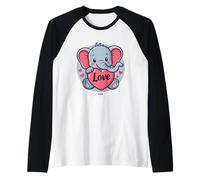 Cute Elephant Love Heart Kawaii Cartoon Art Raglan Baseball Tee