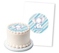 Cute Elephant On Cloud Blue Stripes, 1 Icing Sheet 5" Round Cake Topper