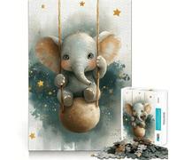 Cute Elephant on Swing with Stars Jigsaw Puzzles 1000 Pieces for Teenagers Logic Boost Snug Joint Home Fun Premium Gift (38x52cm)
