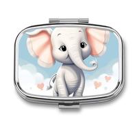 Cute Elephant Pill Box 2 Compartment Square Pill Box for Pocket Purse Portable Travel Medicine Tablet Vitamin Holder Organizer Mini Decorative Pill Case