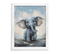 Cute Elephant Play Bubbles 5D Diamond Painting Kits for Adults Large DIY Round Drill Diamond Art with Frame Beginner Friendly Craft Gem Painting for Stress Relief Home Wall Decor White Wood 40*50cm