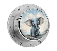 Cute Elephant Play Bubbles Mechanical Kitchen Timer 60 Minute Wind Up Countdown Clock with Magnetic Back Loud Alarm Stainless Steel Manual Timer for Cooking Baking Classroom Home Gym