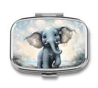 Cute Elephant Play Bubbles Pill Box - 2 Compartment Travel Pill Organizer with Small Mirror, Portable Pillcase for Pocket & Purse, Cute Square Medicine Case, Weekly Medicine Container