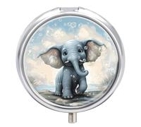 Cute Elephant Play Bubbles Pill Box Portable Pill Organizer with 3 Compartment and Small Mirror Travel Pillcase for Pocket Or Purse Round Medicine Organizer Decorative Vitamin Organizer