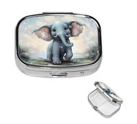 Cute Elephant Play Bubbles Pill Case with Mirror Retro 2 Compartment Pill Box Small Pill Organizer for Purse or Pocket Decorative Metal Medicine Vitamin Organizer Unique Gifts