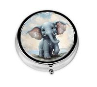 Cute Elephant Play Bubbles Pill Case with Mirror Retro 3 Compartment Pill Box Small Pill Organizer for Purse or Pocket Decorative Metal Medicine Vitamin Organizer Unique Gifts