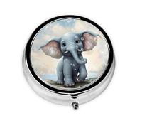 Cute Elephant Play Bubbles Print Pill Box 3 Compartments Round Pill Organizer Metal Waterproof Portable Pill Case for Pocket or Purse Vitamin/Fish Oil/Pills/Supplements
