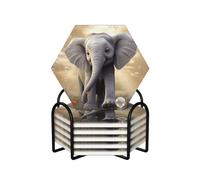 Cute Elephant Play Coasters Set of 6 Ceramic Coaster with Holder Absorbent Coasters for Drinks Heat Resistant Coffee Table Coasters Cup Pad for Kitchen Office Home Decoration